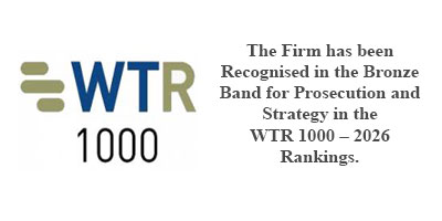 The Firm has been Recognised in the Bronze Band for Prosecution and Strategy in the WTR 1000 – 2026 Rankings.